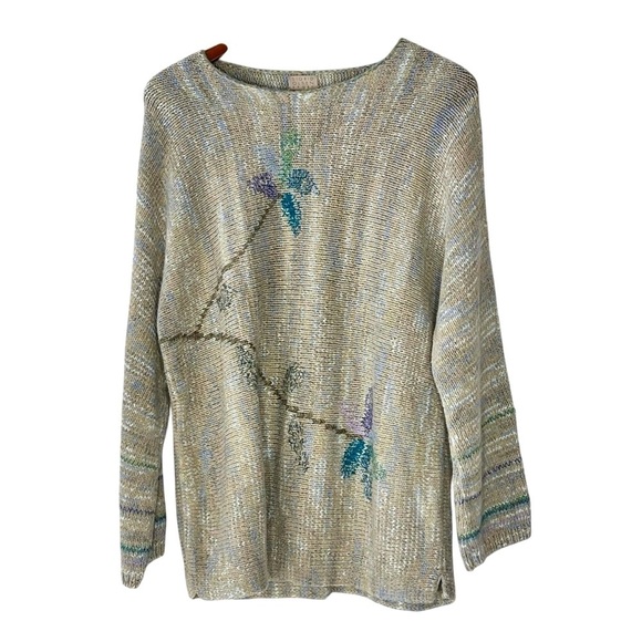 VTG SIGRID OLSEN SPORT Long Sleeve Floral Green Sweater Knit Top Size 2X - Picture 8 of 16